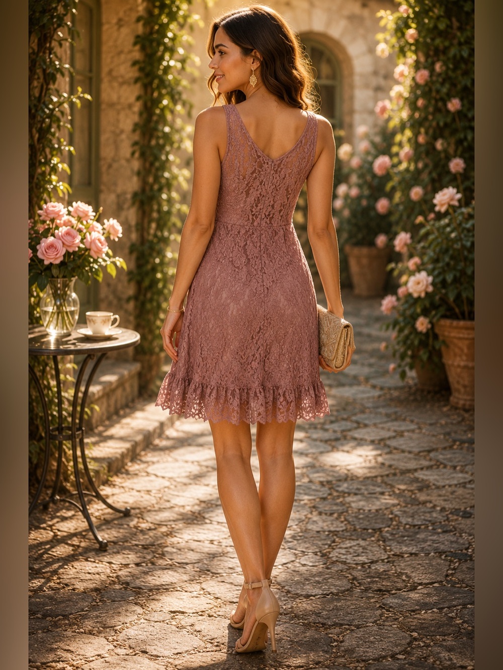 Pretty Angel Cream and Dusty Rose Lace Mini Dress - Picture 3 of 7